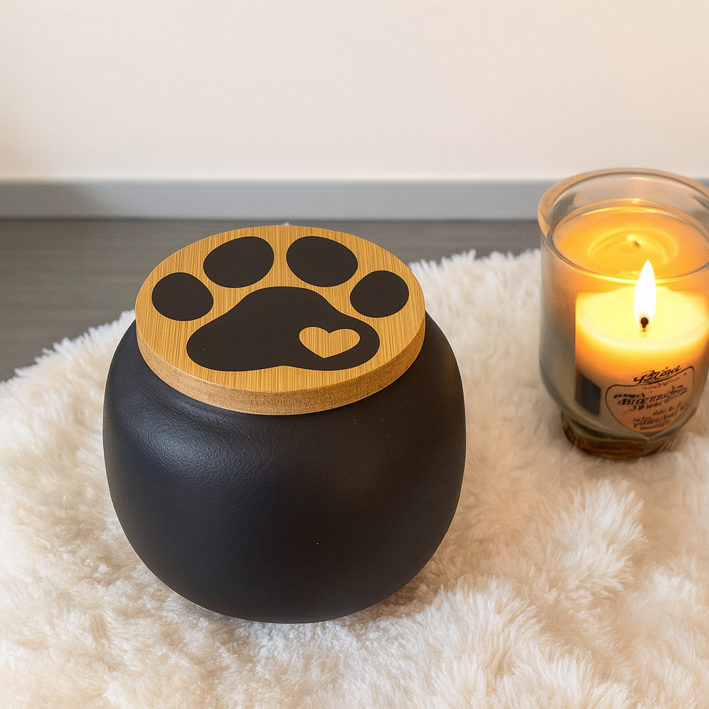 Mini-Urne Schwarz - Pfotenabdruck - 8,5 x H 7 cm