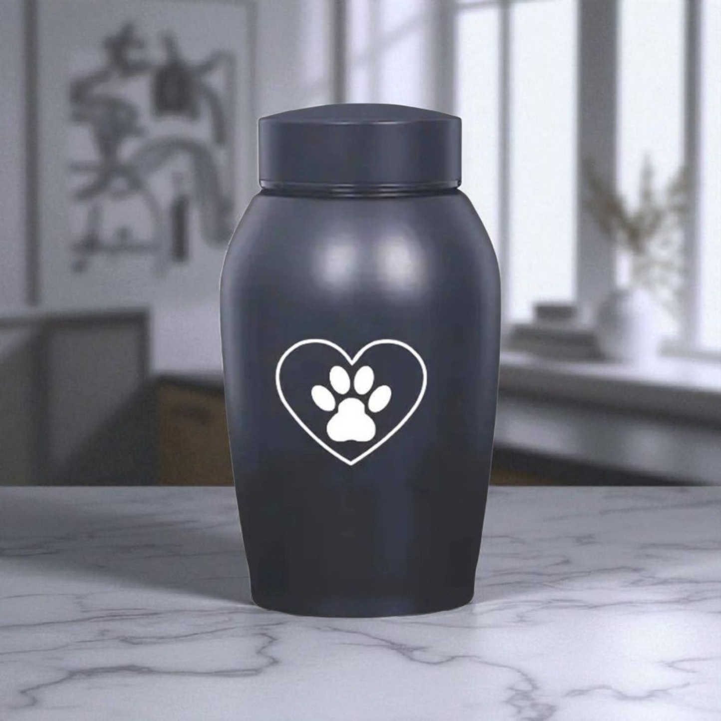 Zwarte RVS Urn met hart en pootafdruk - 500 ML