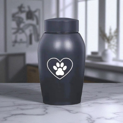 Zwarte RVS Urn met hart en pootafdruk - 500 ML