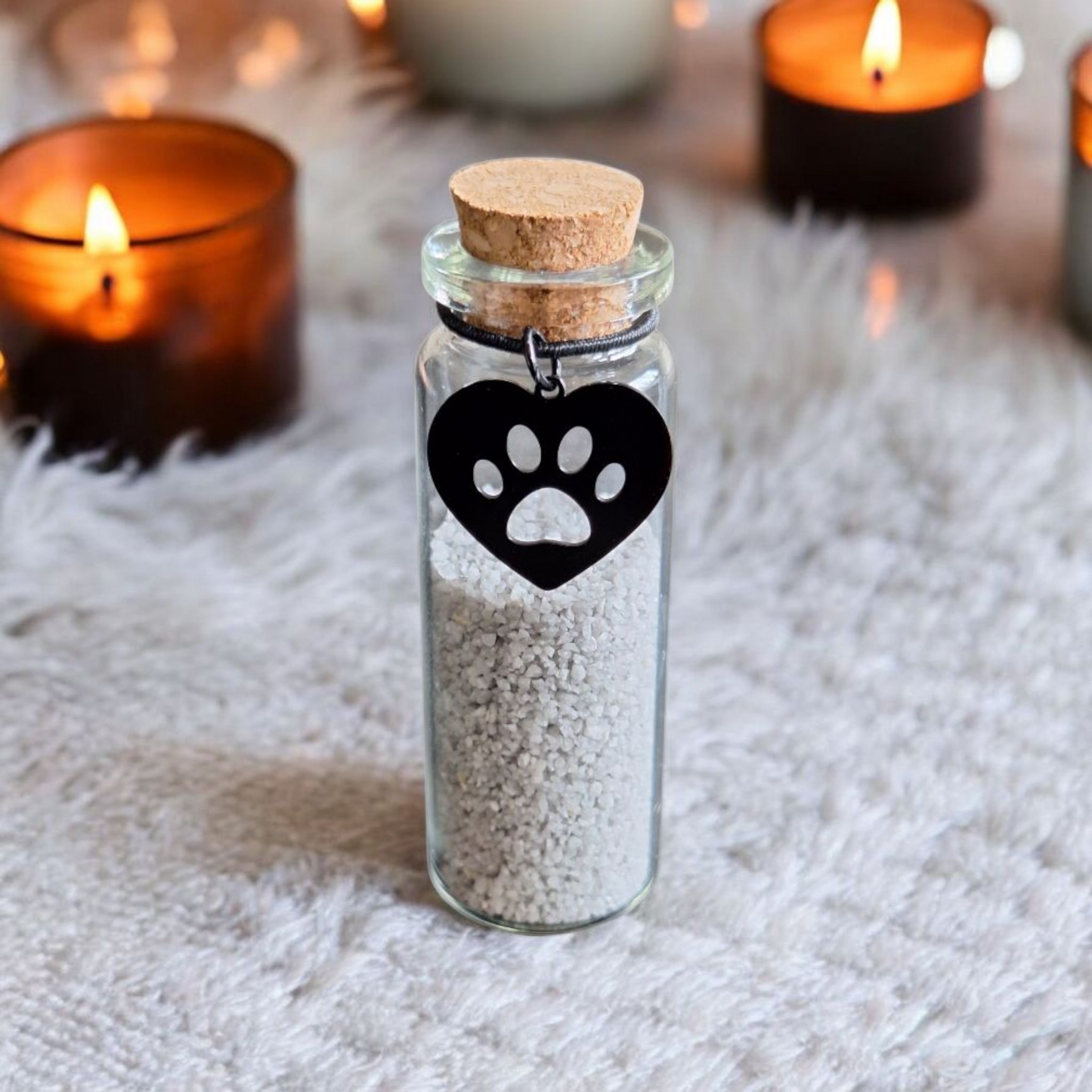 memorial flesje voor kat of hond, gedenkflacon, herinnering aan kat of hond, bewaren plukjes vacht van kat of hond