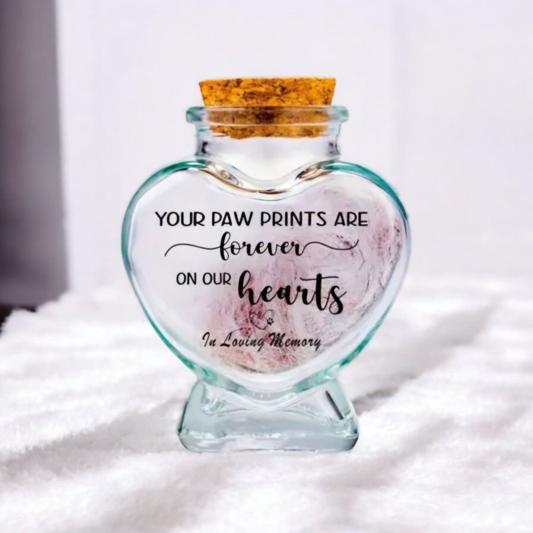 memorial fles voor kat of hond, gedenkflacon, herinnering aan kat of hond, bewaren plukjes vacht van kat of hond