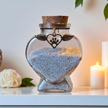 memorial flesje  wat gevuld kan worden met een klein beetje as, een plukje haar, snorhaartjes of andere kleine aandenken.