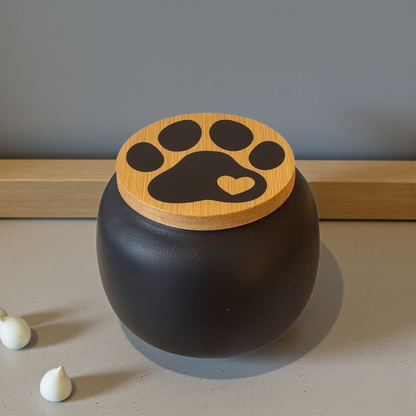 Mini-Urne Schwarz - Pfotenabdruck - 8,5 x H 7 cm