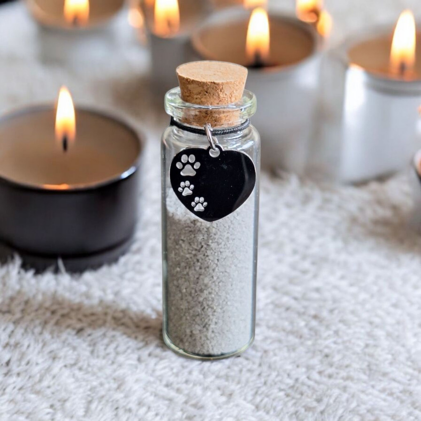 memorial flesje voor kat of hond, gedenkflacon, herinnering aan kat of hond, bewaren plukjes vacht van kat of hond