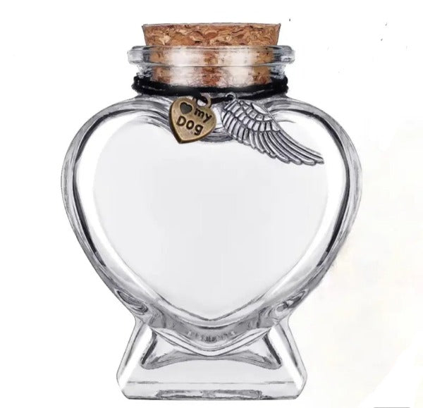 Herdenkingsset: Memorial flesje en Ashanger - Honden urn - Memorial Flesje - 6.5 x H 8 cm - De laatste aai - Blijvende herinnering hond - Moderne urn - Crematie urn - As urn - Huisdieren urn - Assieraad met ketting
